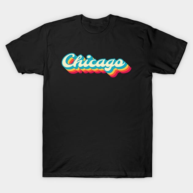 Chicago Retro Vintage Sunset Aesthetic Typography T-Shirt by Inspire Enclave